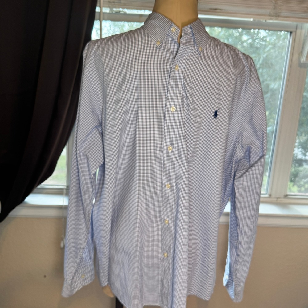 Polo Ralph Lauren Mens XL Blue White Gingham Button Down Shirt Long Sleeve Pony